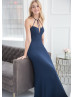 Indigo Chiffon Open V Back Bridesmaid Dress